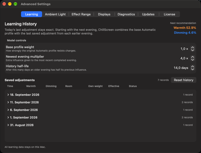 ChillScreen Learning History