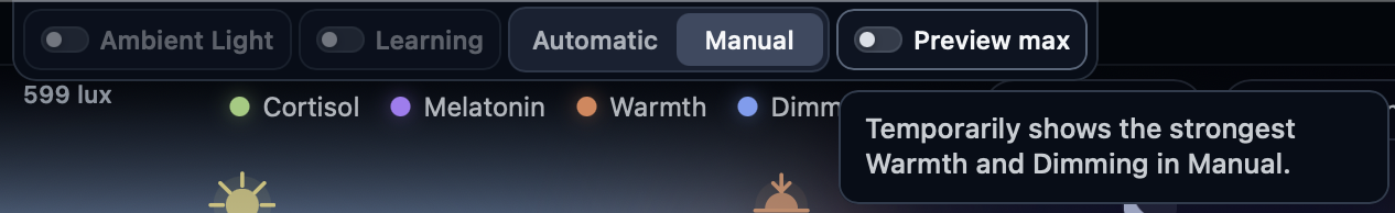 Manual mode and Preview max controls
